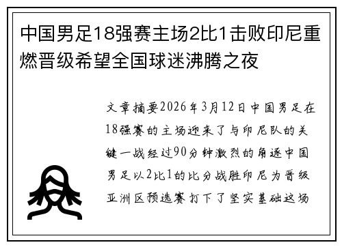中国男足18强赛主场2比1击败印尼重燃晋级希望全国球迷沸腾之夜