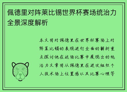 佩德里对阵莱比锡世界杯赛场统治力全景深度解析