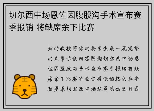 切尔西中场恩佐因腹股沟手术宣布赛季报销 将缺席余下比赛